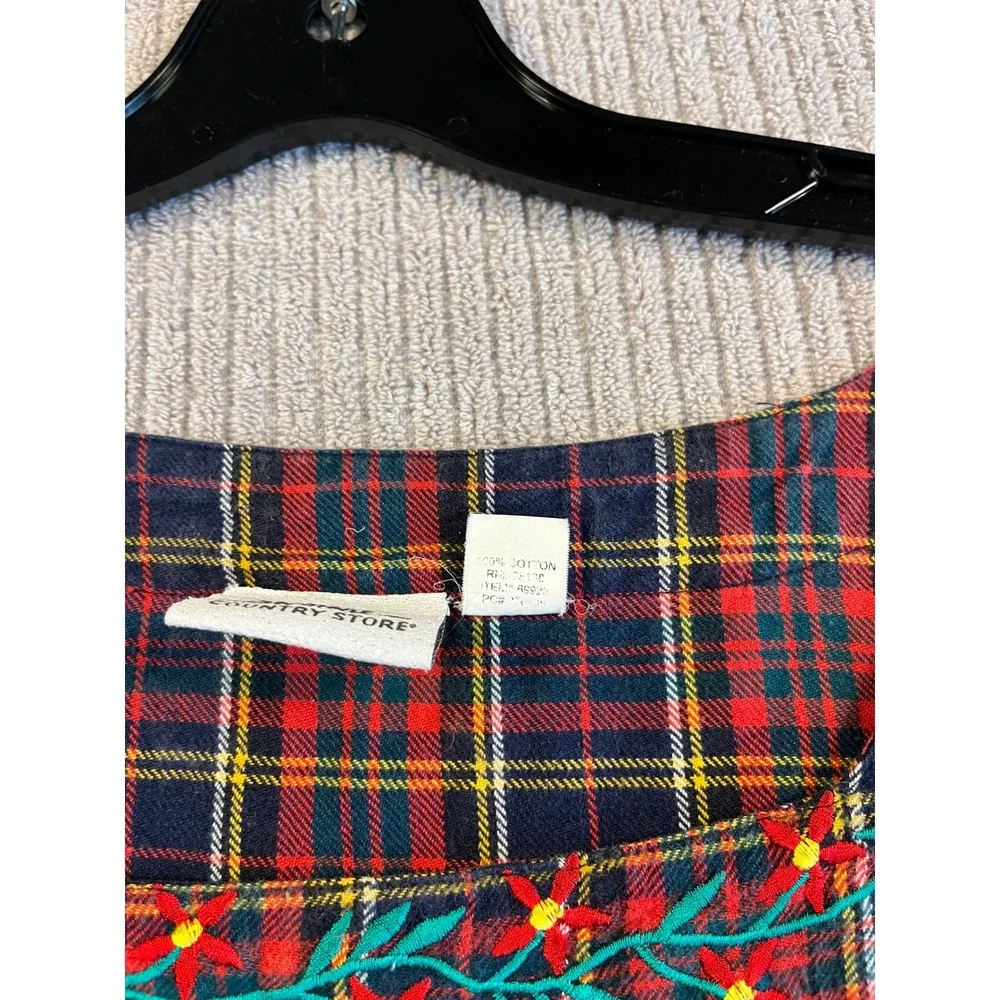 Vermont Country Store Plaid Flannel Nightgown 4X Red Navy Embroidered Pockets